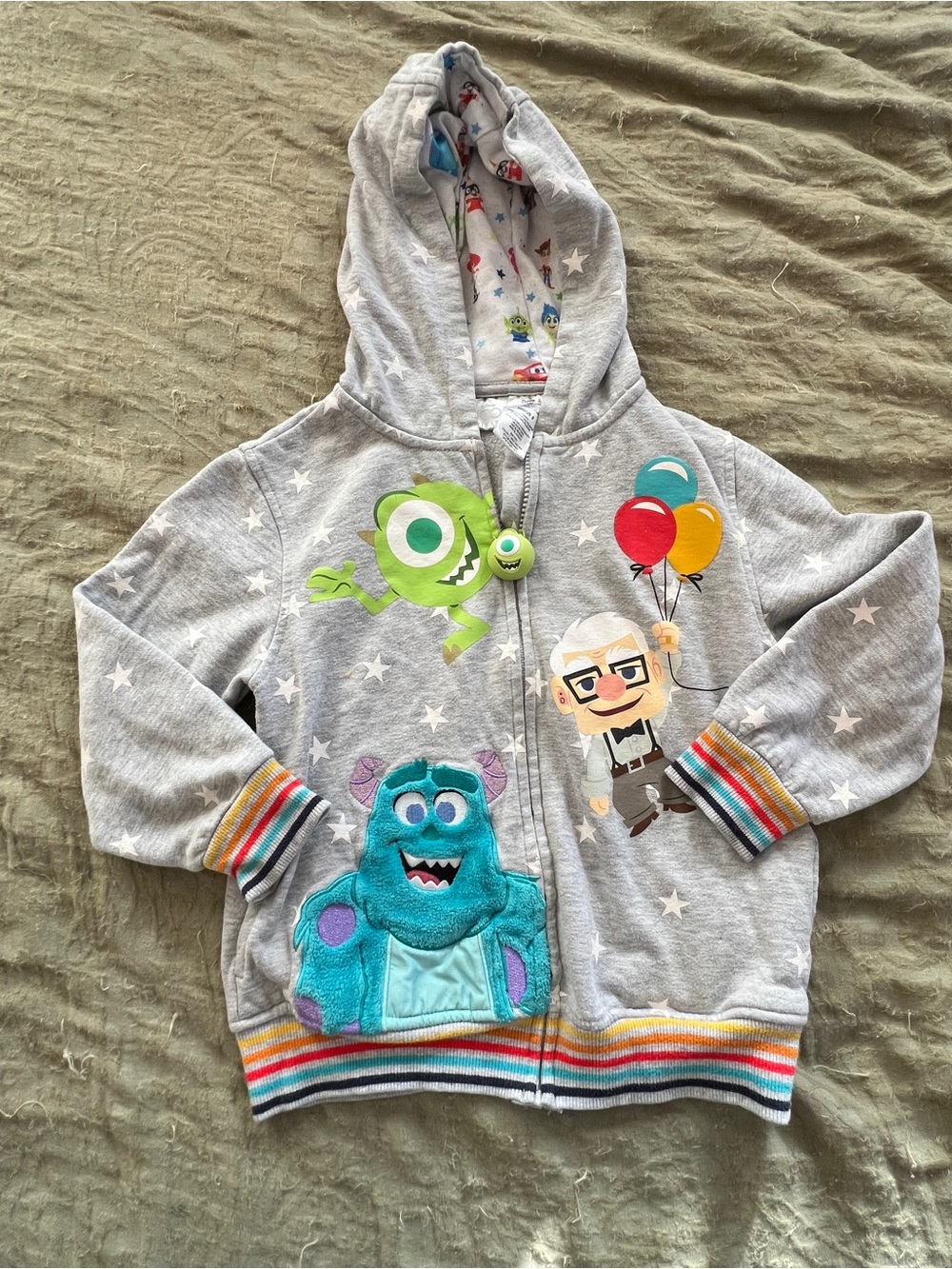 Disney 100 Pixar Boys Grey Full Zip Hoodie Size 6 Rainbow Hem Kidcore